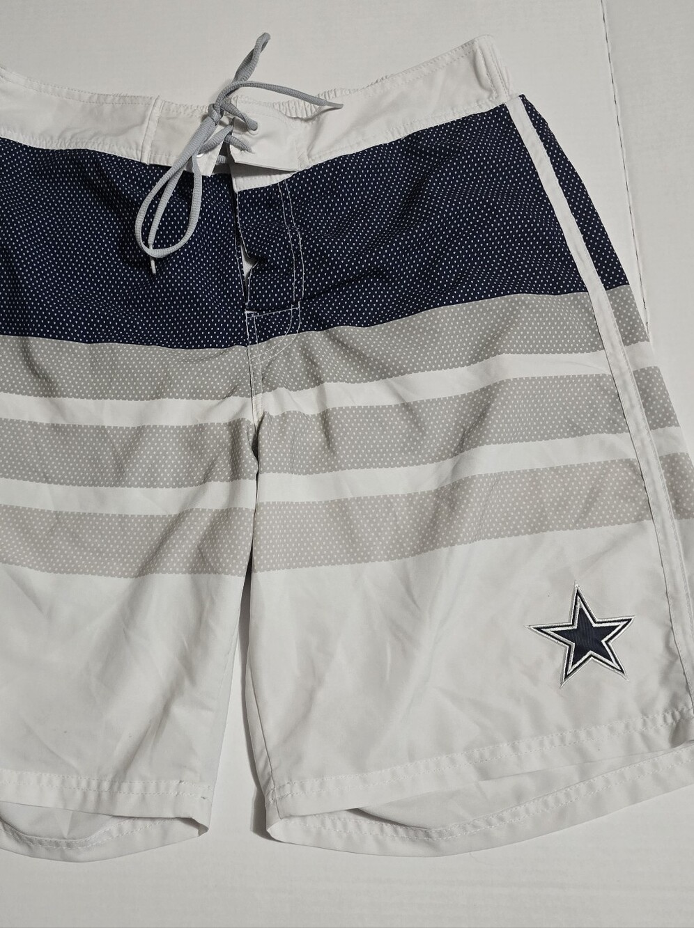 NFL Men's Dallas Cowboys White, Navy & Gray Striped Board Shorts Large
